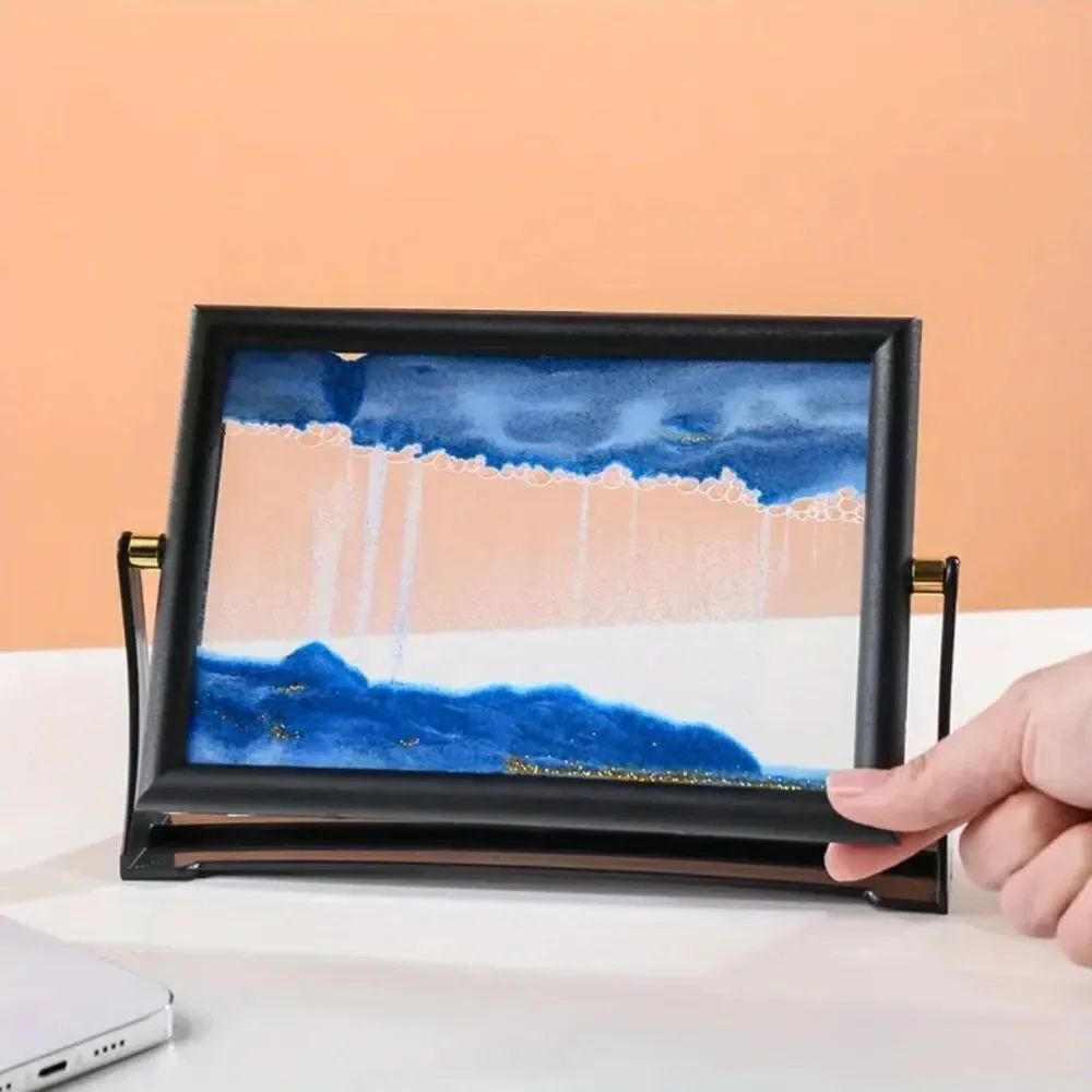 3D Moving Sand Art Desk Display with Rotating Stand - Calming Visual Effects